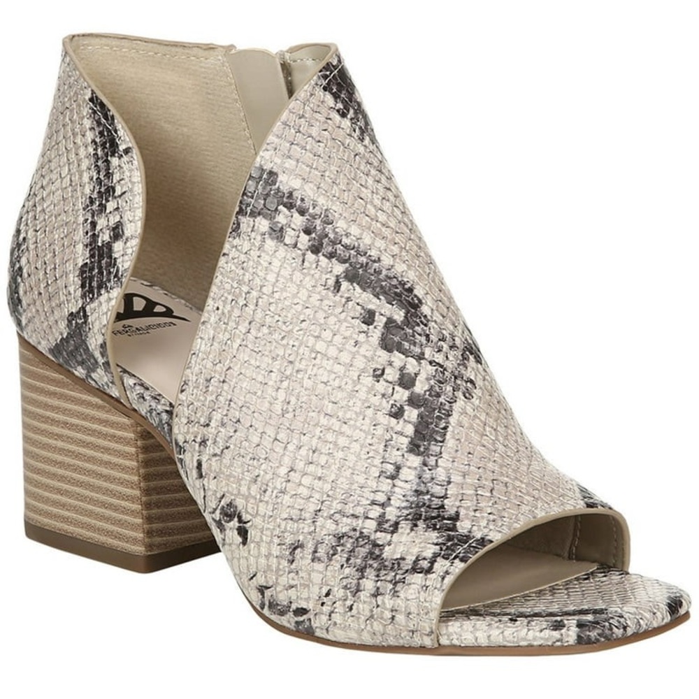 Fergalicious Snake-Print Peep Toe Block Heel Bootie - Beige/Black